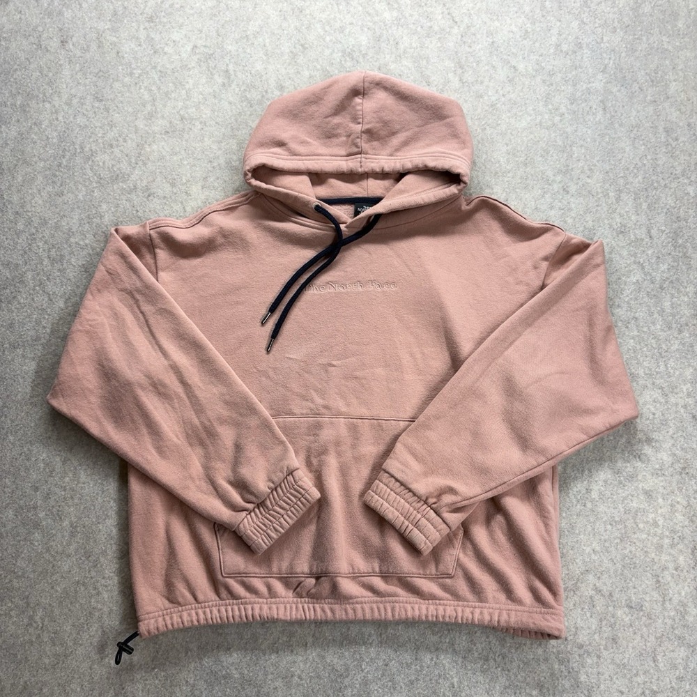 The North Face Peach Coral Embroidered Spellout Logo Pullover Hoodie Women's Med